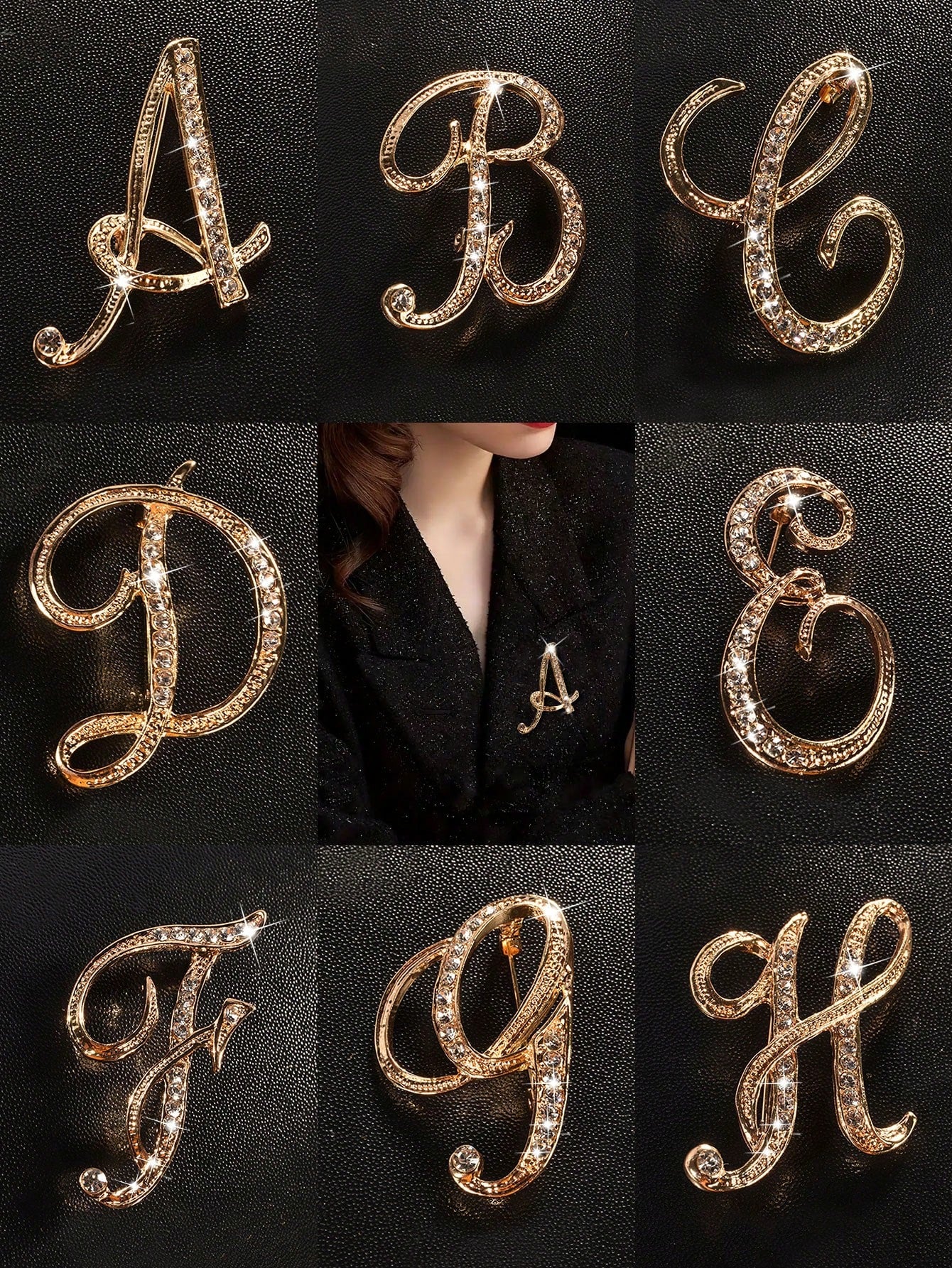 1pc A-Z Letter Brooch, European Style Rhinestone Pin, Alloy Material, Inlaid With Sparkling Gemstones, Ideal For Matching Suits, Shirts, Jackets, Dresses, Showcasing Elegance And Fashion. Can Be Used