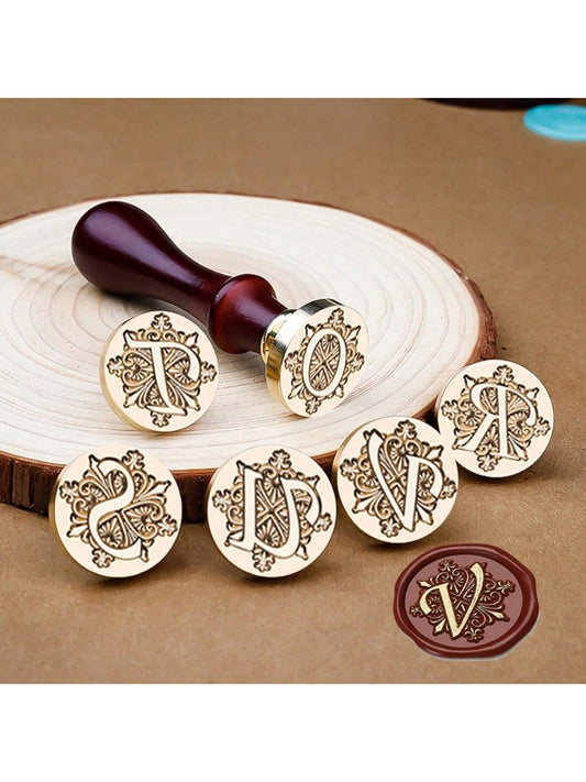 1pc A-Z Letter Wax Sealed Stamp With Various Classic Letters, Brass Head, Gratitude Card/Envelope/Gift Packaging/Wedding Engagement Party Invitation Letter, DIY Manual (26 Stamps) Stamp Head Back To S