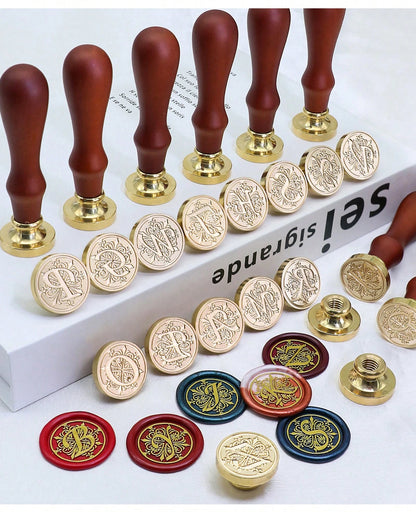 1pc A-Z Letter Wax Sealed Stamp With Various Classic Letters, Brass Head, Gratitude Card/Envelope/Gift Packaging/Wedding Engagement Party Invitation Letter, DIY Manual (26 Stamps) Stamp Head Back To S