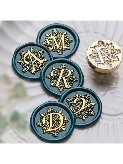 1pc A-Z Letter Wax Sealed Stamp With Various Classic Letters, Brass Head, Gratitude Card/Envelope/Gift Packaging/Wedding Engagement Party Invitation Letter, DIY Manual (26 Stamps) Stamp Head Back To S