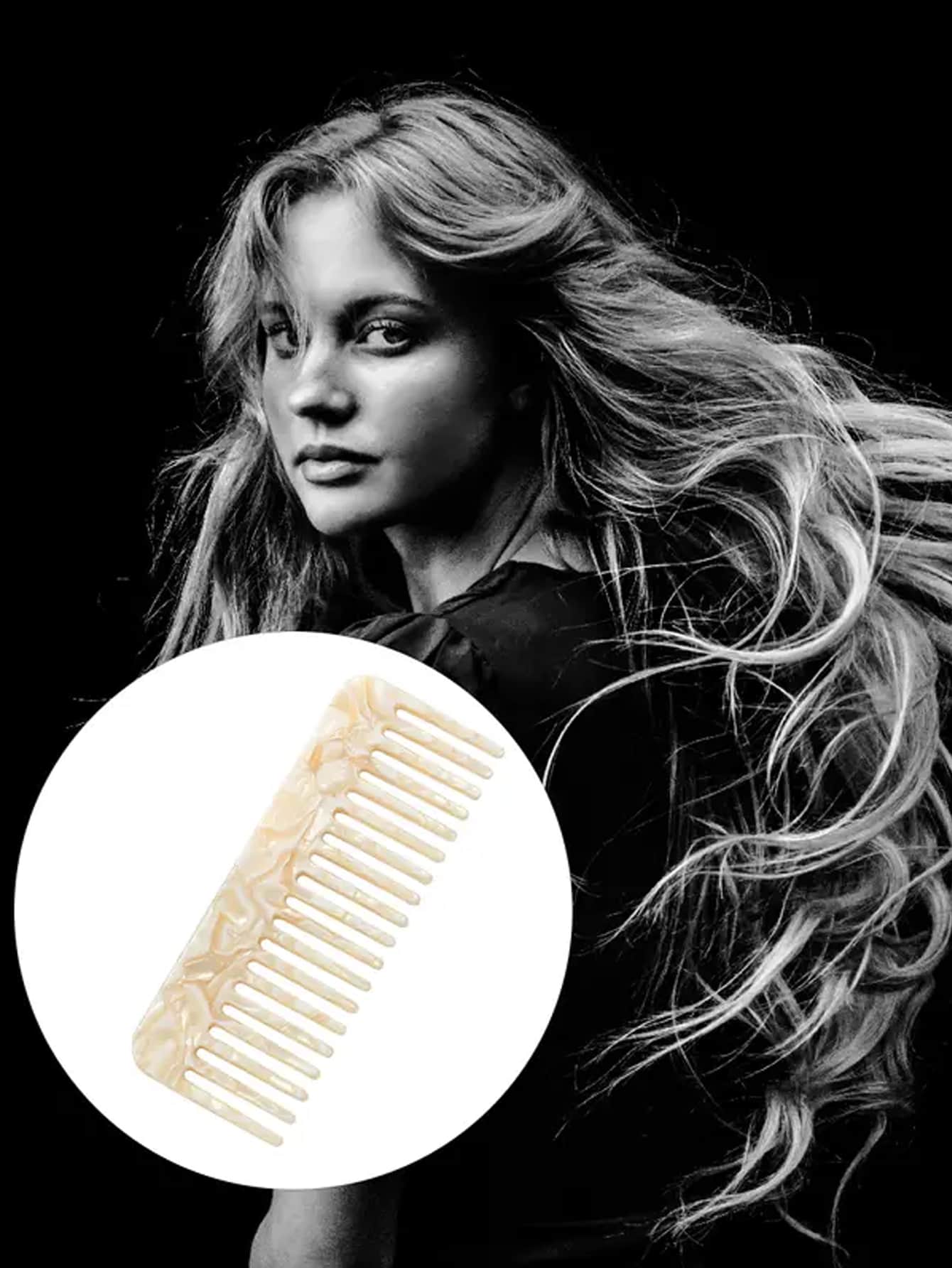 1Pc Acetate Anti-Static Hair Comb With Marble Pattern