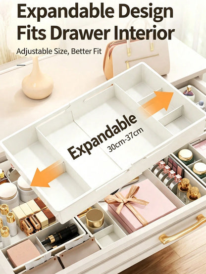 1pc Adjustable Beauty Storage Trays, Large Capacity Organizer Box With Dividers, Drawer Storage Box,Suitable For Cosmetics, Makeup Tools,Desktop Accessories, Drawer Storage,Office Supplies,Cosmetics S