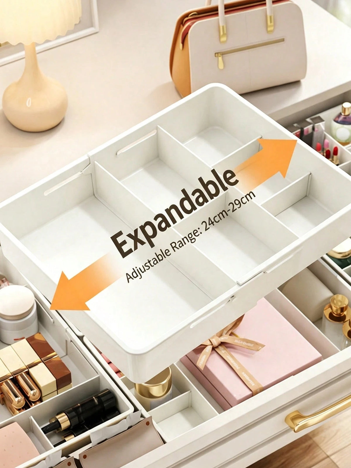 1pc Adjustable Beauty Storage Trays, Large Capacity Organizer Box With Dividers, Drawer Storage Box,Suitable For Cosmetics, Makeup Tools,Desktop Accessories, Drawer Storage,Office Supplies,Cosmetics S
