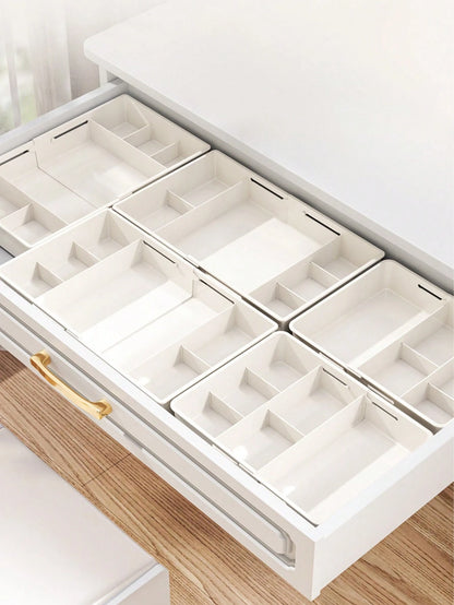 1pc Adjustable Beauty Storage Trays, Large Capacity Organizer Box With Dividers, Drawer Storage Box,Suitable For Cosmetics, Makeup Tools,Desktop Accessories, Drawer Storage,Office Supplies,Cosmetics S