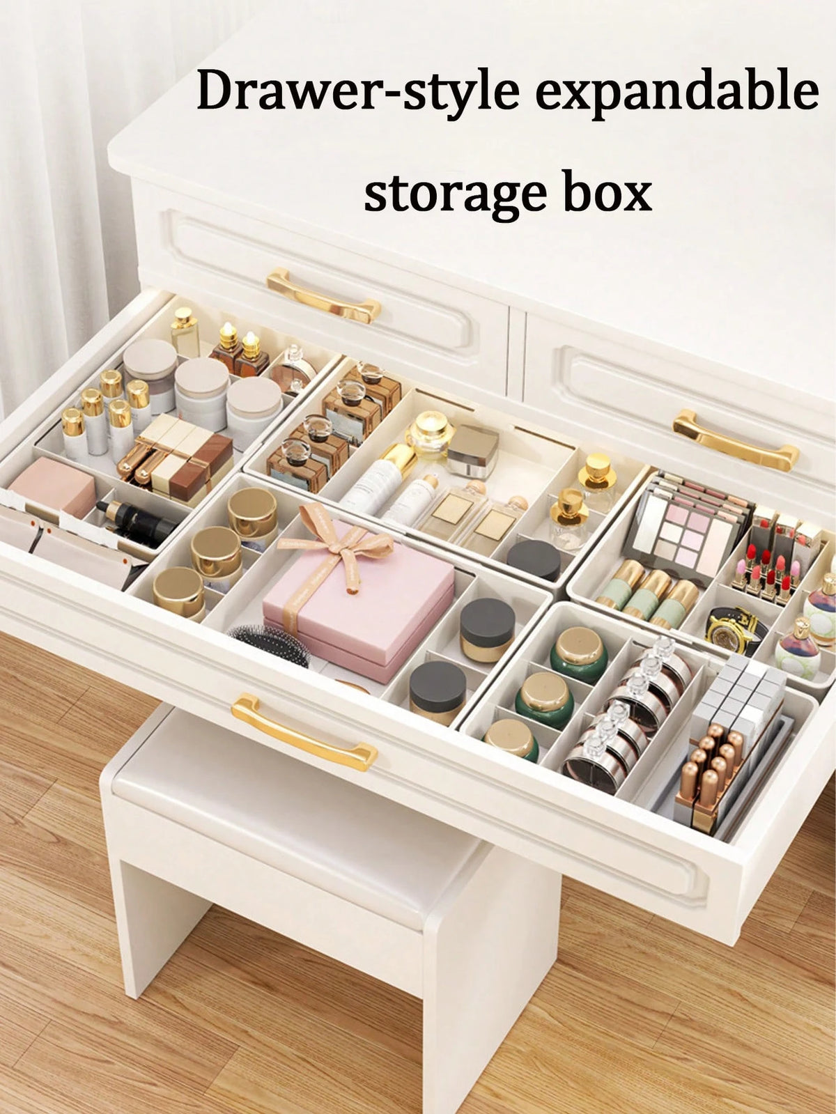 1pc Adjustable Beauty Storage Trays, Large Capacity Organizer Box With Dividers, Drawer Storage Box,Suitable For Cosmetics, Makeup Tools,Desktop Accessories, Drawer Storage,Office Supplies,Cosmetics S