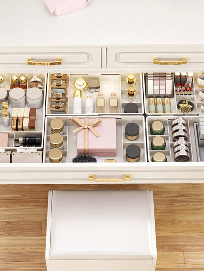 1pc Adjustable Beauty Storage Trays, Large Capacity Organizer Box With Dividers, Drawer Storage Box,Suitable For Cosmetics, Makeup Tools,Desktop Accessories, Drawer Storage,Office Supplies,Cosmetics S