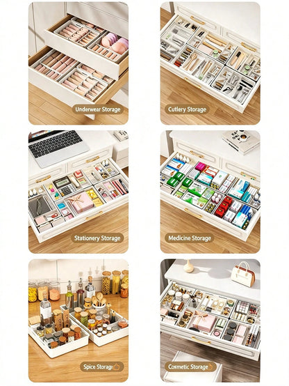 1pc Adjustable Beauty Storage Trays, Large Capacity Organizer Box With Dividers, Drawer Storage Box,Suitable For Cosmetics, Makeup Tools,Desktop Accessories, Drawer Storage,Office Supplies,Cosmetics S