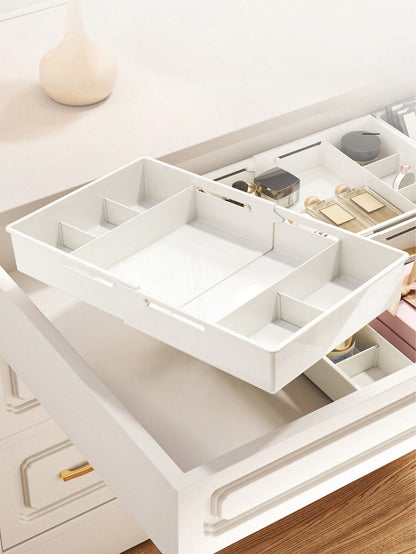 1pc Adjustable Beauty Storage Trays, Large Capacity Organizer Box With Dividers, Drawer Storage Box,Suitable For Cosmetics, Makeup Tools,Desktop Accessories, Drawer Storage,Office Supplies,Cosmetics S