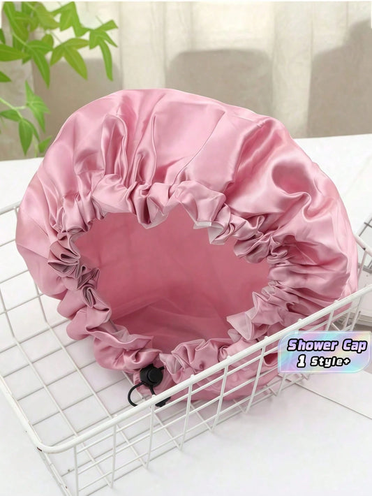 1PC Adjustable Drawstring Waterproof Soft Silky Nylon Shower Cap For Women Long Hair Travel Home Use Quick Dry Reusable Bath Hat