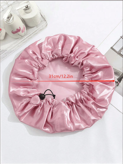 1PC Adjustable Drawstring Waterproof Soft Silky Nylon Shower Cap For Women Long Hair Travel Home Use Quick Dry Reusable Bath Hat