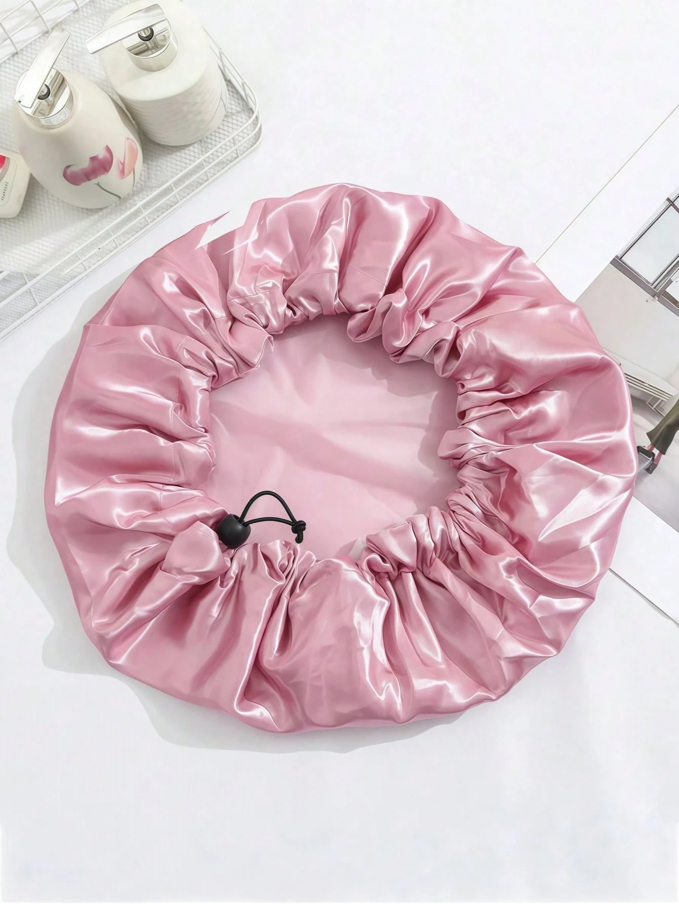 1PC Adjustable Drawstring Waterproof Soft Silky Nylon Shower Cap For Women Long Hair Travel Home Use Quick Dry Reusable Bath Hat