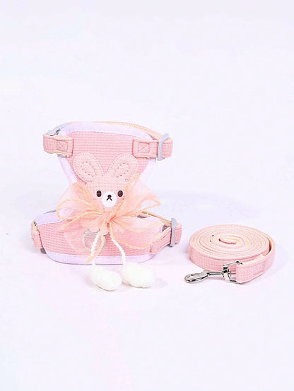 1pc Adjustable Rabbit Lace Bow Leash, Suitable For Small Pets And Rabbits, Small Pet And Animal Collar And Leash, Rabbit Harness With Adjustable Leash, Rabbit Supplies, Rabbit Pet Supplies, Hamster Su