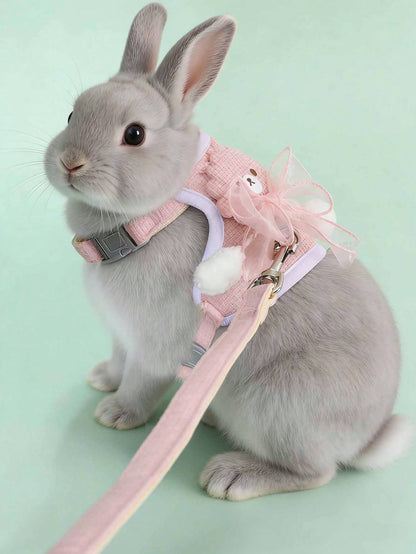 1pc Adjustable Rabbit Lace Bow Leash, Suitable For Small Pets And Rabbits, Small Pet And Animal Collar And Leash, Rabbit Harness With Adjustable Leash, Rabbit Supplies, Rabbit Pet Supplies, Hamster Su