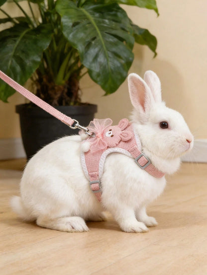 1pc Adjustable Rabbit Lace Bow Leash, Suitable For Small Pets And Rabbits, Small Pet And Animal Collar And Leash, Rabbit Harness With Adjustable Leash, Rabbit Supplies, Rabbit Pet Supplies, Hamster Su