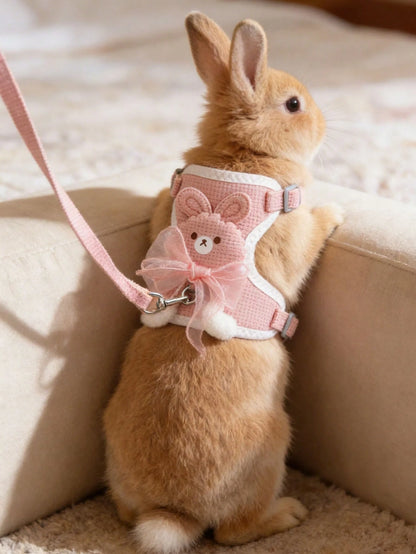 1pc Adjustable Rabbit Lace Bow Leash, Suitable For Small Pets And Rabbits, Small Pet And Animal Collar And Leash, Rabbit Harness With Adjustable Leash, Rabbit Supplies, Rabbit Pet Supplies, Hamster Su