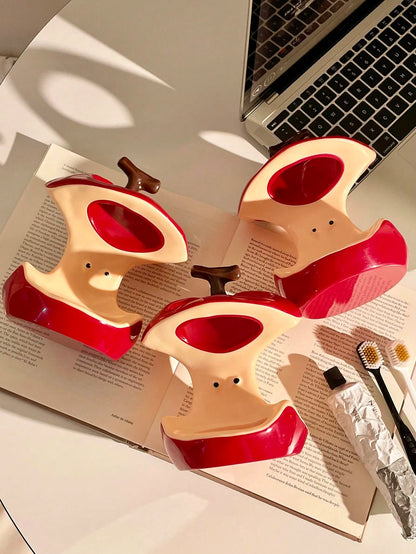 1pc Apple-Shaped Toothbrush Holder, Free Installation Standalone Toothbrush & Toothpaste Storage Rack, Suitable For Countertop, Sink And Bathtub, Holds Toothbrush And Toothpaste, Bathroom Decor
