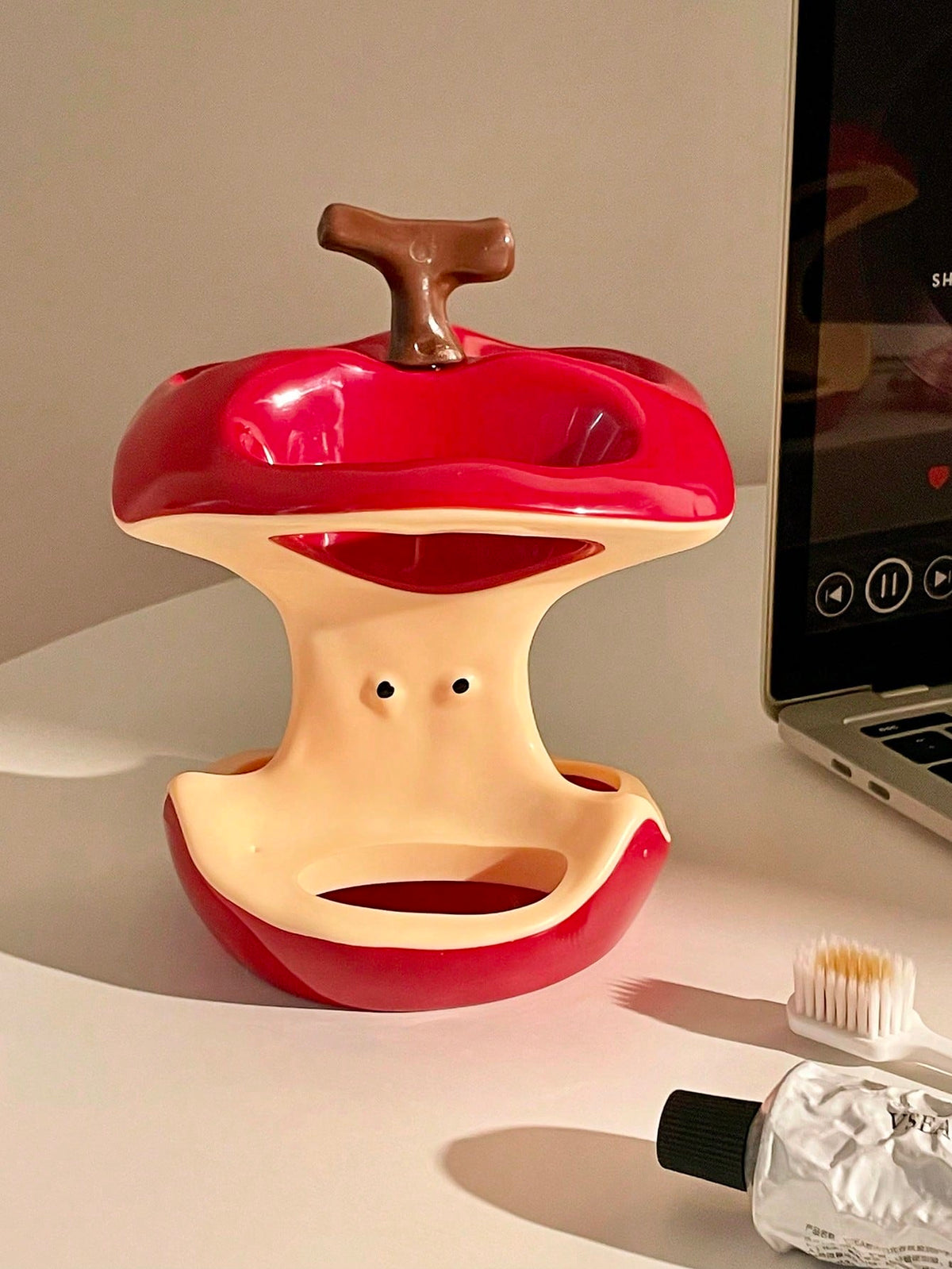 1pc Apple-Shaped Toothbrush Holder, Free Installation Standalone Toothbrush & Toothpaste Storage Rack, Suitable For Countertop, Sink And Bathtub, Holds Toothbrush And Toothpaste, Bathroom Decor