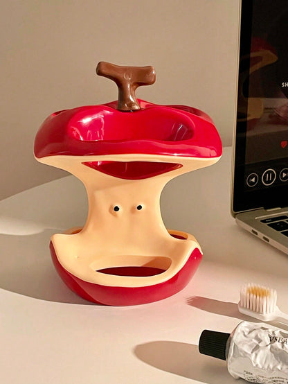 1pc Apple-Shaped Toothbrush Holder, Free Installation Standalone Toothbrush & Toothpaste Storage Rack, Suitable For Countertop, Sink And Bathtub, Holds Toothbrush And Toothpaste, Bathroom Decor