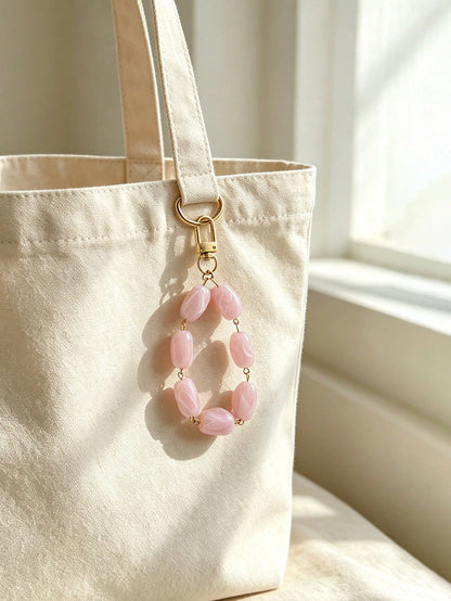 1pc Asymmetrical Acrylic Beaded Keychain Key Chain Bag Charm Pendant Decoration For Wallet, Handbag And Other Bags