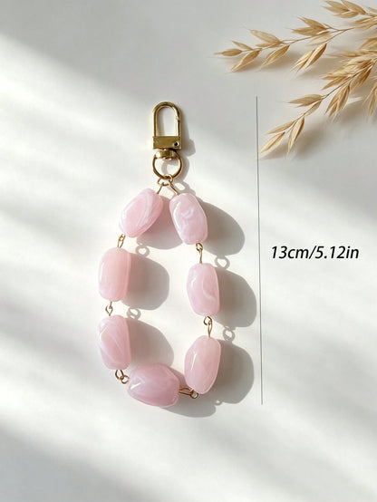 1pc Asymmetrical Acrylic Beaded Keychain Key Chain Bag Charm Pendant Decoration For Wallet, Handbag And Other Bags