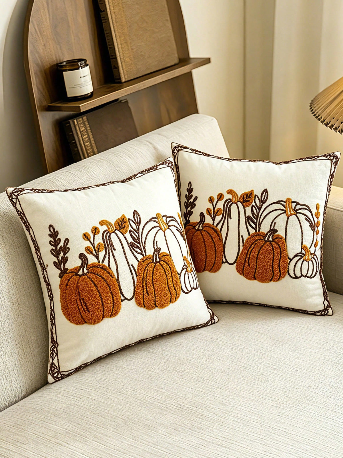 1pc Autumn Harvest Festival Pumpkin Pattern Exquisite Embroidery Craft Multi-Size Cushion Pillowcase, Harvest Festival, Sofa Bed Home Decor Universal, Pillow Insert Not Included