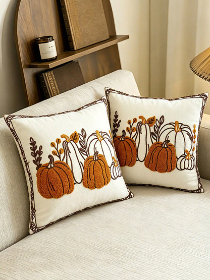 1pc Autumn Harvest Festival Pumpkin Pattern Exquisite Embroidery Craft Multi-Size Cushion Pillowcase, Harvest Festival, Sofa Bed Home Decor Universal, Pillow Insert Not Included