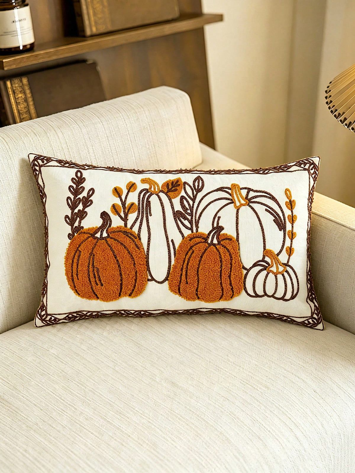1pc Autumn Harvest Festival Pumpkin Pattern Exquisite Embroidery Craft Multi-Size Cushion Pillowcase, Harvest Festival, Sofa Bed Home Decor Universal, Pillow Insert Not Included