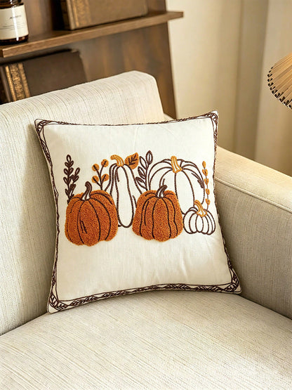 1pc Autumn Harvest Festival Pumpkin Pattern Exquisite Embroidery Craft Multi-Size Cushion Pillowcase, Harvest Festival, Sofa Bed Home Decor Universal, Pillow Insert Not Included