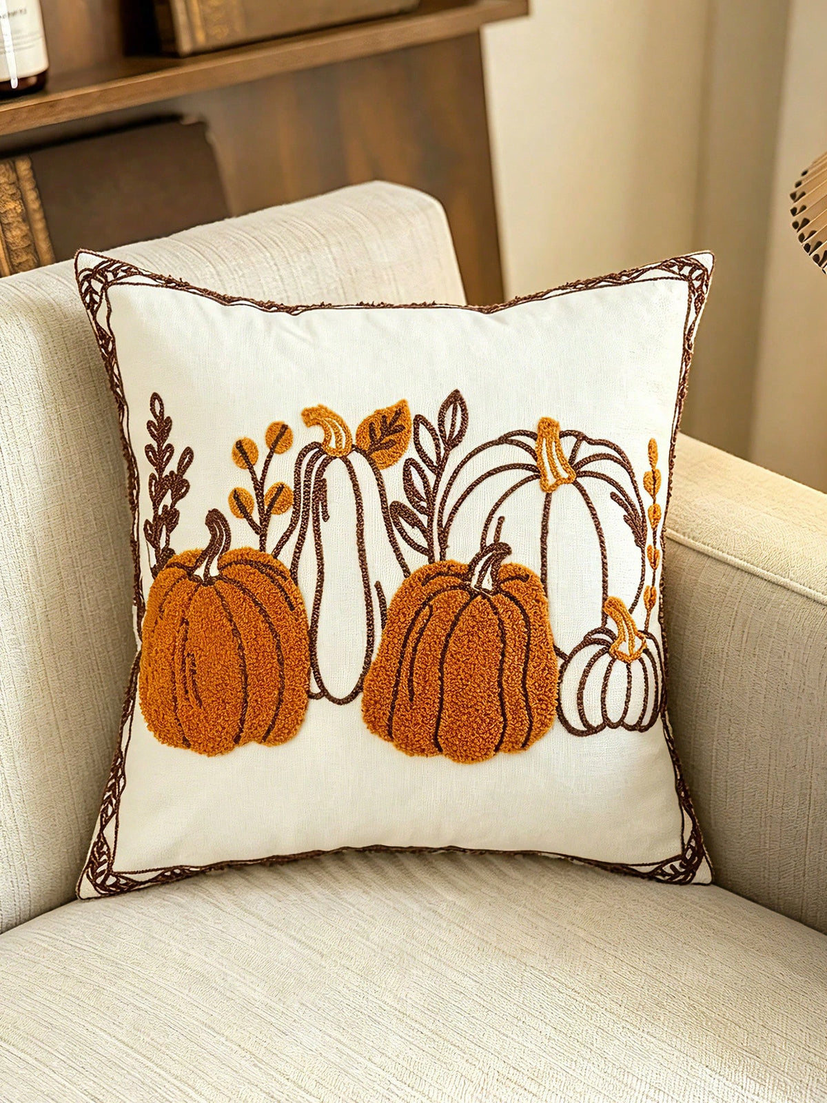 1pc Autumn Harvest Festival Pumpkin Pattern Exquisite Embroidery Craft Multi-Size Cushion Pillowcase, Harvest Festival, Sofa Bed Home Decor Universal, Pillow Insert Not Included
