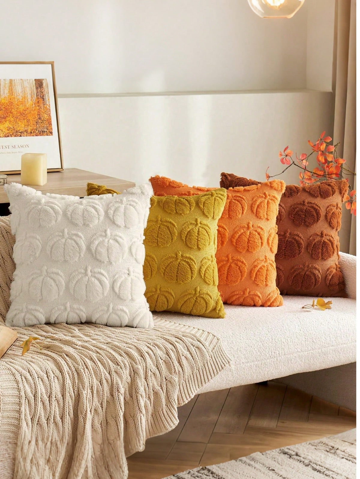 1pc Autumn Pillowcase, Autumn Decor, Autumn Rust Color Pumpkin Throw Pillow Cover, Decorative Pumpkin Pillowcase, Soft Faux Fur Faux Wool Sofa Cushion Cover, Suitable For Chair, Sofa, Living Room, Hom