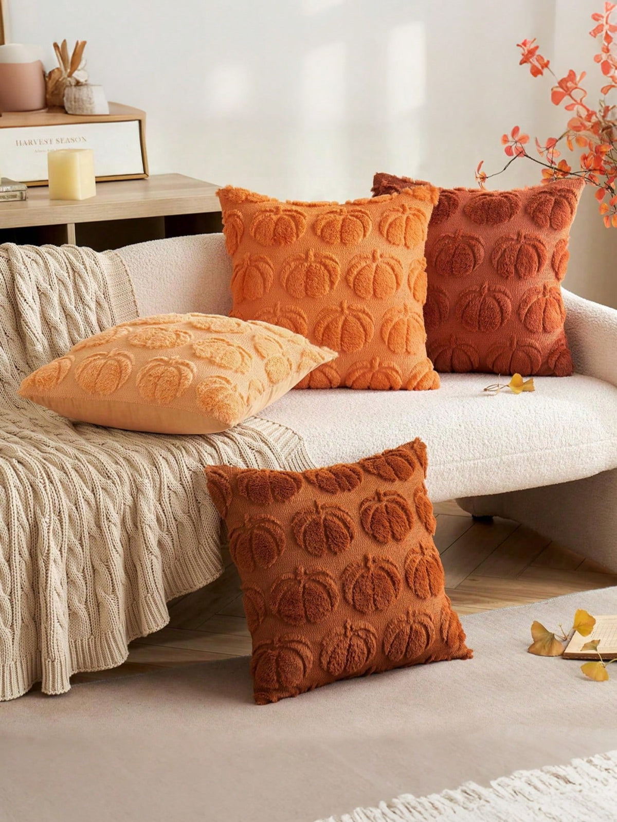 1pc Autumn Pillowcase, Autumn Decor, Autumn Rust Color Pumpkin Throw Pillow Cover, Decorative Pumpkin Pillowcase, Soft Faux Fur Faux Wool Sofa Cushion Cover, Suitable For Chair, Sofa, Living Room, Hom