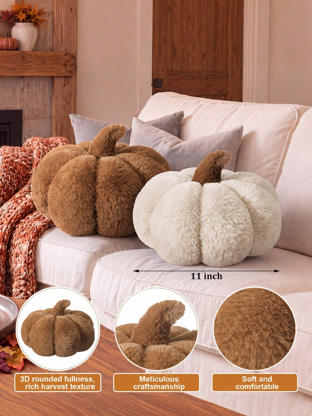 1pc Autumn Pumpkin Cushions, Halloween Decorative Pumpkins, Soft-Stuffed Harvest Decorations, Ideal For Dining Tables, Shelves, Sofas And Mantelpieces, Thanksgiving Home Decor