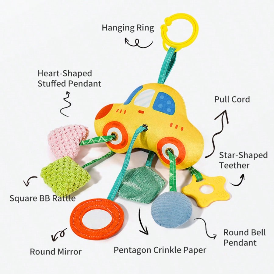 1pc Baby Activity Pull Cord Hanging Toy, Infant Car Seat And Stroller Toy, Suitable For Stroller, Car Seat, Crib, Gym, Includes Teether, Rattle, Mirror, Suitable For Bedtime Play And Motor Skill Devel