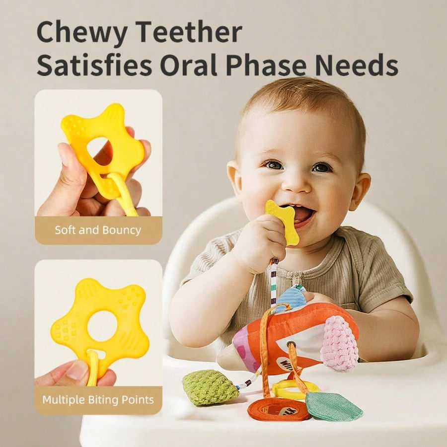 1pc Baby Activity Pull Cord Hanging Toy, Infant Car Seat And Stroller Toy, Suitable For Stroller, Car Seat, Crib, Gym, Includes Teether, Rattle, Mirror, Suitable For Bedtime Play And Motor Skill Devel