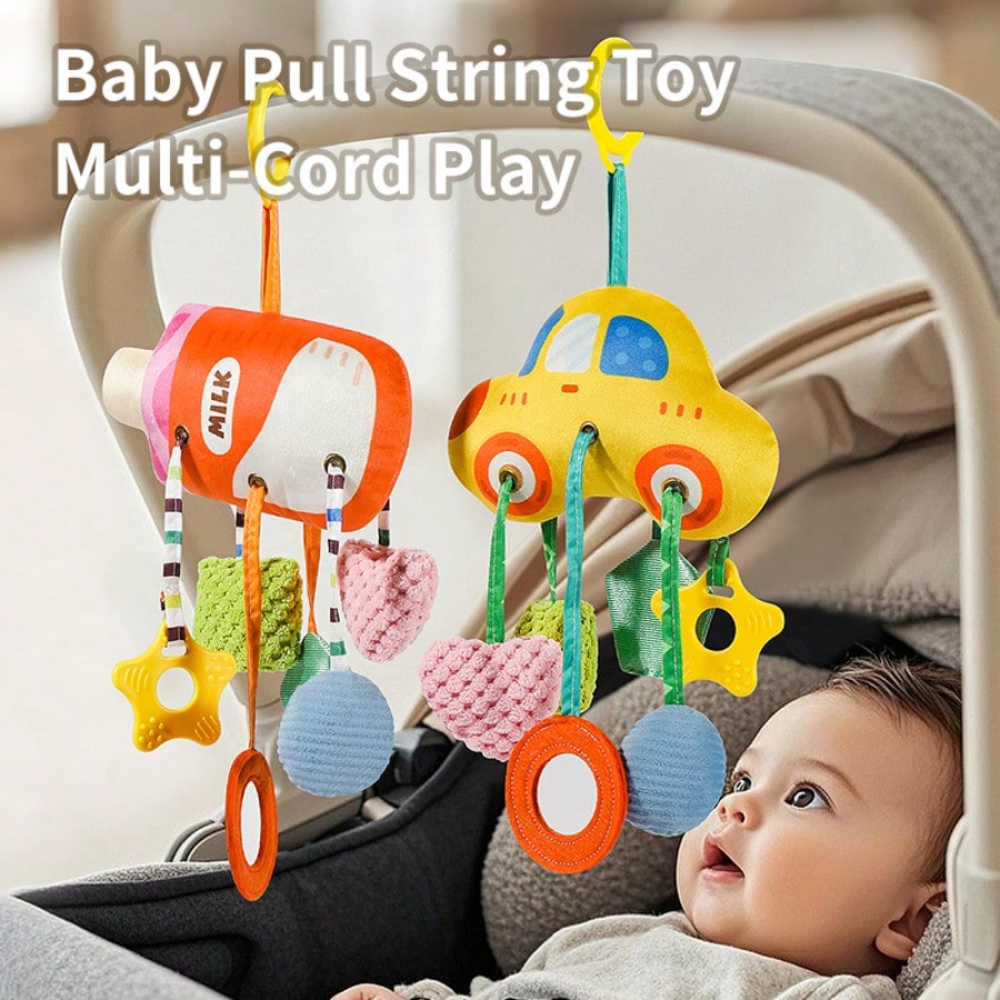 1pc Baby Activity Pull Cord Hanging Toy, Infant Car Seat And Stroller Toy, Suitable For Stroller, Car Seat, Crib, Gym, Includes Teether, Rattle, Mirror, Suitable For Bedtime Play And Motor Skill Devel