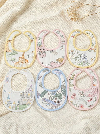 1pc Baby Bibs, Floral, Animal & Castle Pattern, Suitable For 0-12 Months Infants
