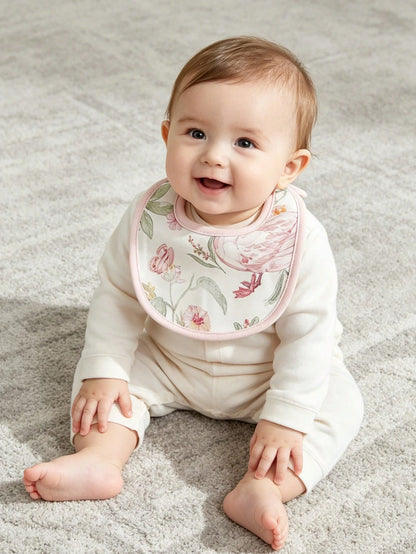 1pc Baby Bibs, Floral, Animal & Castle Pattern, Suitable For 0-12 Months Infants