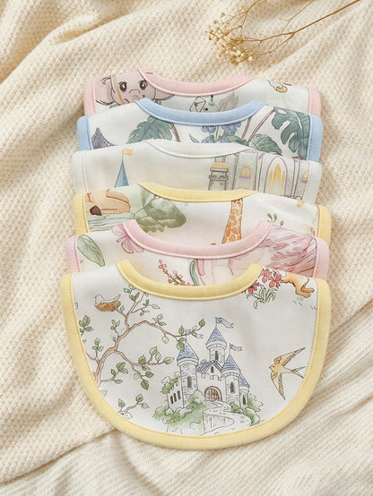 1pc Baby Bibs, Floral, Animal & Castle Pattern, Suitable For 0-12 Months Infants