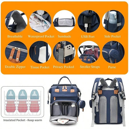 1pc Baby Diaper Bag Backpack With Changing Station, Multifunction Portable Waterproof Large Capacity Travel Baby Changing Bags, Baby Stuff Organizer, Baby Registry Search, Baby Diaper Bags For Boys &