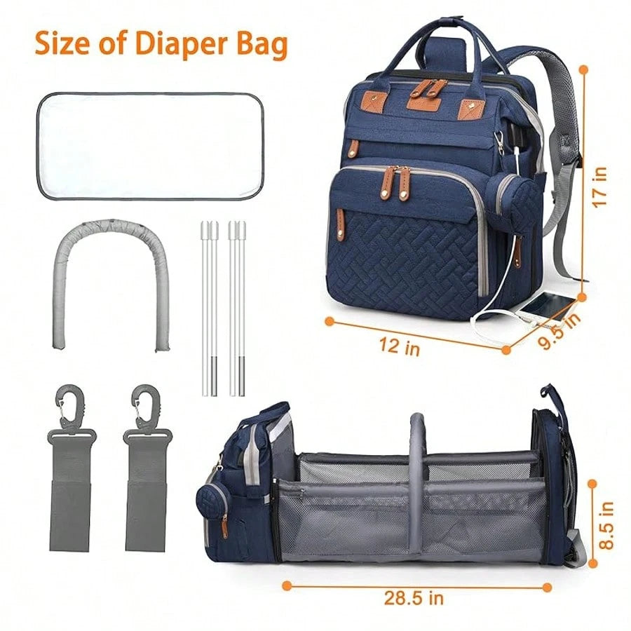 1pc Baby Diaper Bag Backpack With Changing Station, Multifunction Portable Waterproof Large Capacity Travel Baby Changing Bags, Baby Stuff Organizer, Baby Registry Search, Baby Diaper Bags For Boys &