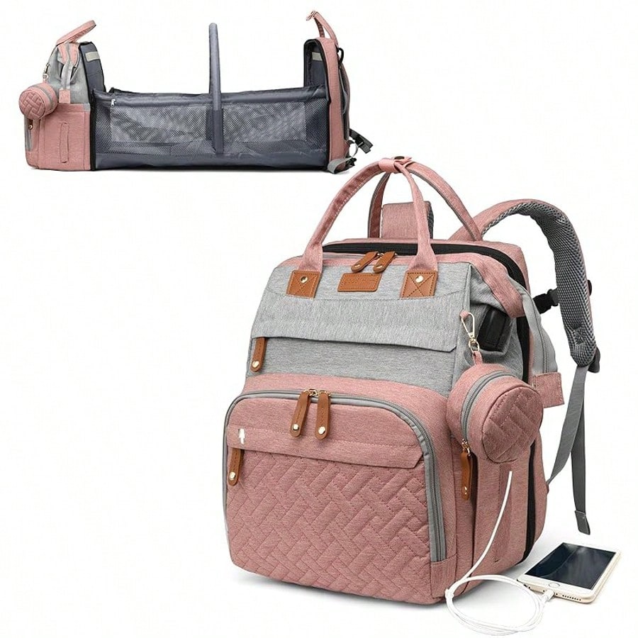 1pc Baby Diaper Bag Backpack With Changing Station, Multifunction Portable Waterproof Large Capacity Travel Baby Changing Bags, Baby Stuff Organizer, Baby Registry Search, Baby Diaper Bags For Boys &