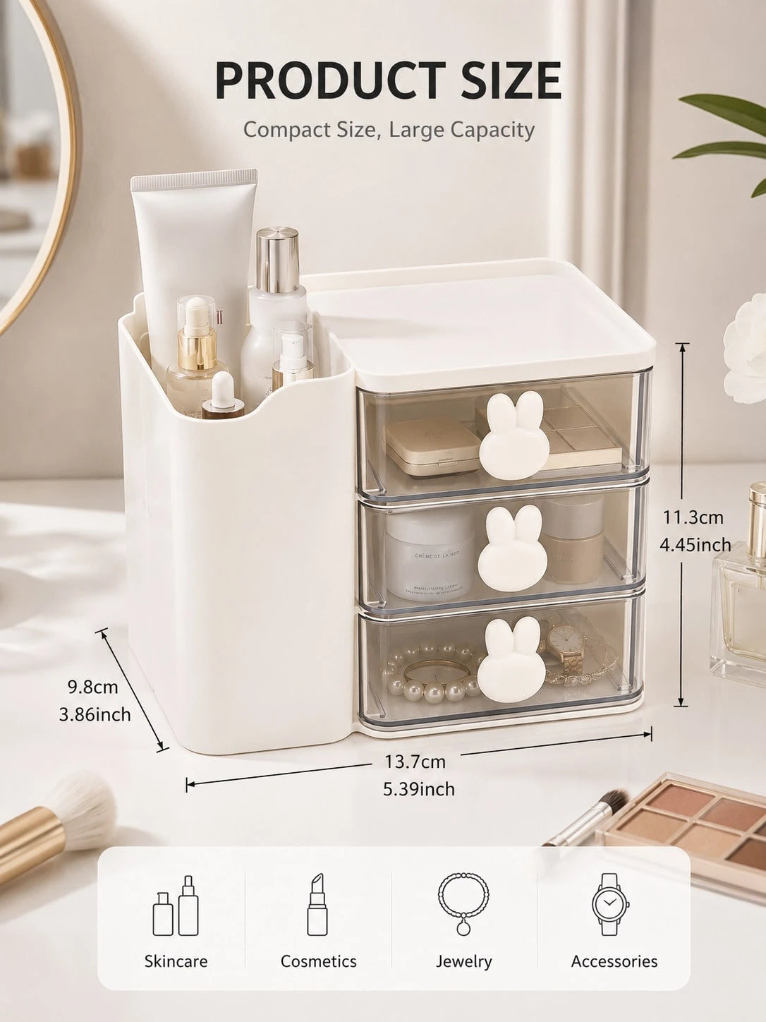 1pc Baby Hair Accessories Storage Box, Cute Rabbit Shaped Handle, 3 Compartments, Girls Room Decor, Baby Girl Supplies, Newborn Essentials