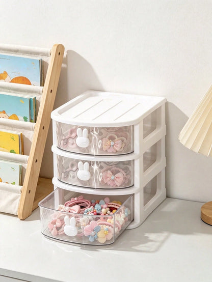 1pc Baby Hair Accessories Storage Box, Cute Rabbit Shaped Handle, 3 Compartments, Girls Room Decor, Baby Girl Supplies, Newborn Essentials