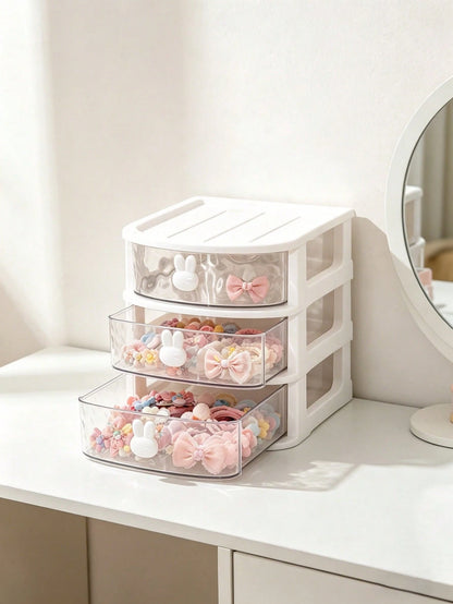 1pc Baby Hair Accessories Storage Box, Cute Rabbit Shaped Handle, 3 Compartments, Girls Room Decor, Baby Girl Supplies, Newborn Essentials