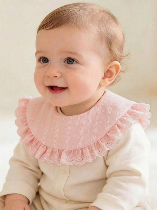 1pc Baby Princess Lace Flower Bibs, High-Quality Wedding Season Teething Drool Bibs, Floral Edging, Vintage Style Drool Bibs For Baby Girls, Suitable For Daily Outings And Gifts
