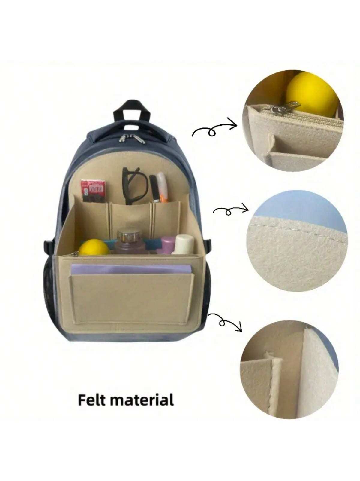1pc Backpack Liner, Felt Backpack Liner Organizer Multi-Pocket Backpack Liner Shaper, Multi-Function Bag-In-Bag, Travel Backpack Liner Organizer With Zipper Design For Backpack Organizer Insert, Backp
