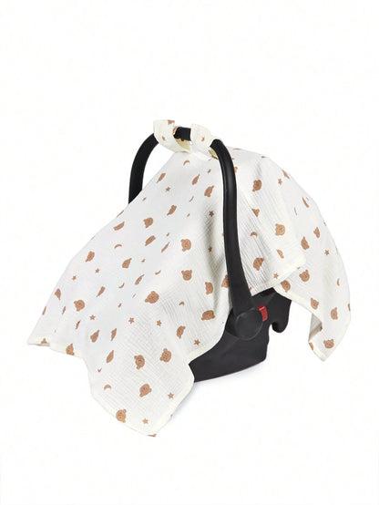 1pc Bear Pattern Baby Carrying Basket Cover, Made Of Breathable Cotton And Sunshade