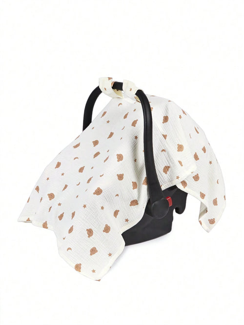 1pc Bear Pattern Baby Carrying Basket Cover, Made Of Breathable Cotton And Sunshade
