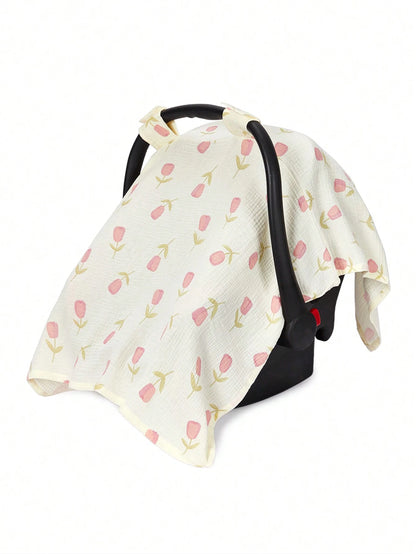 1pc Bear Pattern Baby Carrying Basket Cover, Made Of Breathable Cotton And Sunshade