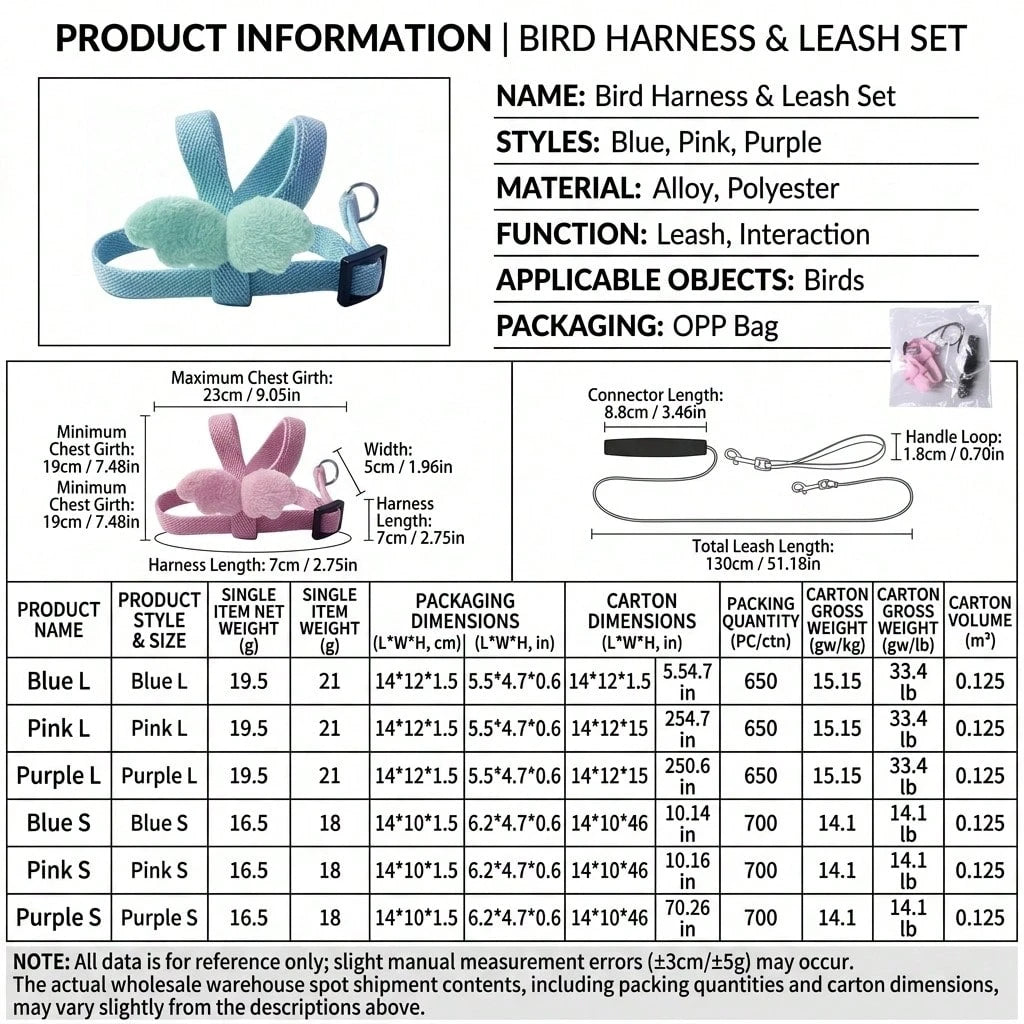 1pc Bird Harness And Leash Set, Parrot Outdoor Flight Tether, Suitable For Lovebirds And Cockatiels, Ultra-Lightweight Non-Slip Vest, Comfortable Escape-Proof Training, Travel Bird Walking, Bird Suppl